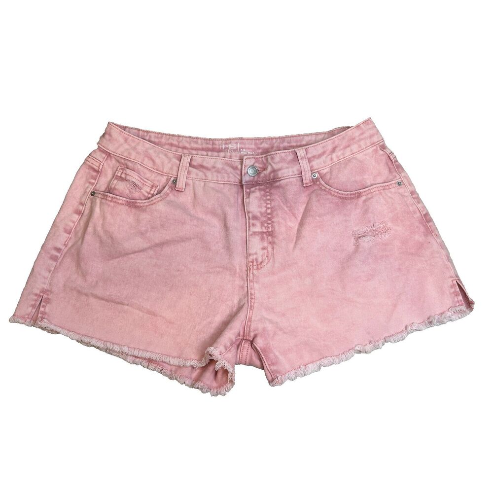 Time and Tru Women's Pink High Rise Frayed Hem Distressed Denim Short Size 14